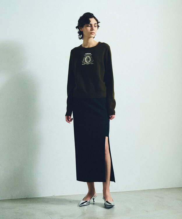 GRACE CONTINENTAL エンブレム刺繍ニットトップ カーキ