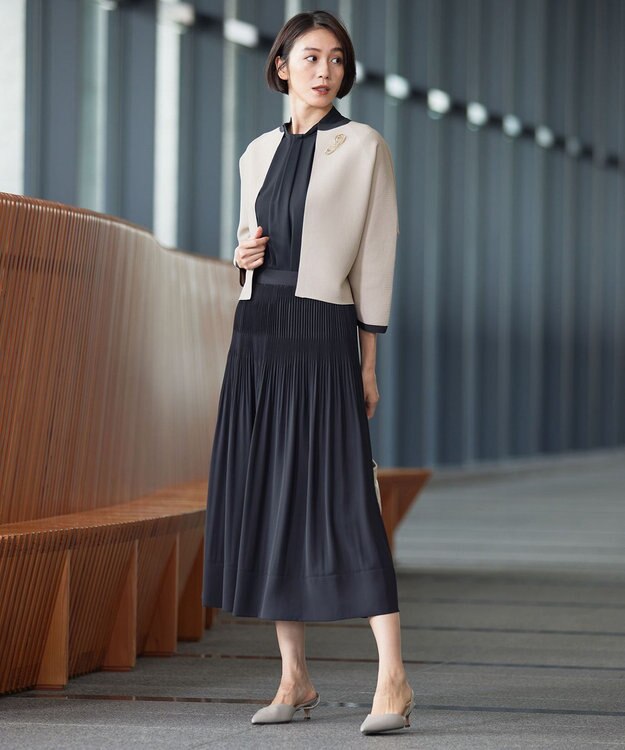 自由区 L 【洗える】ポリエステルホールガーメントボレロ ニット ベージュ×アッシュ