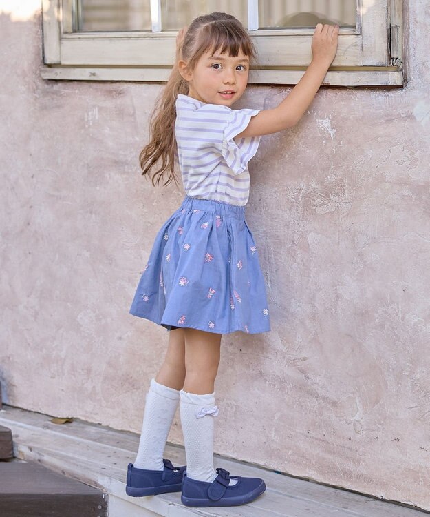 ANY KIDS フラワー 刺繍 キュロット デニムブルー