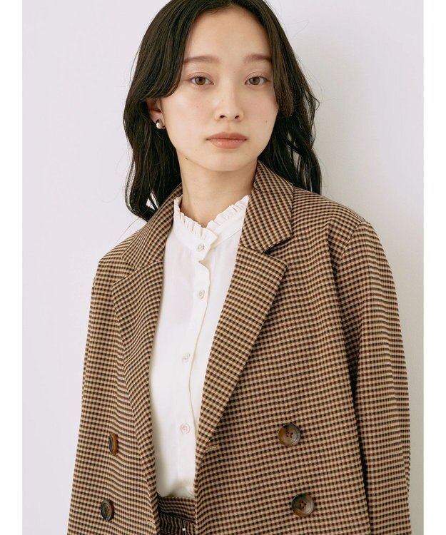 earth music&ecology チェックショートジャケット Brown