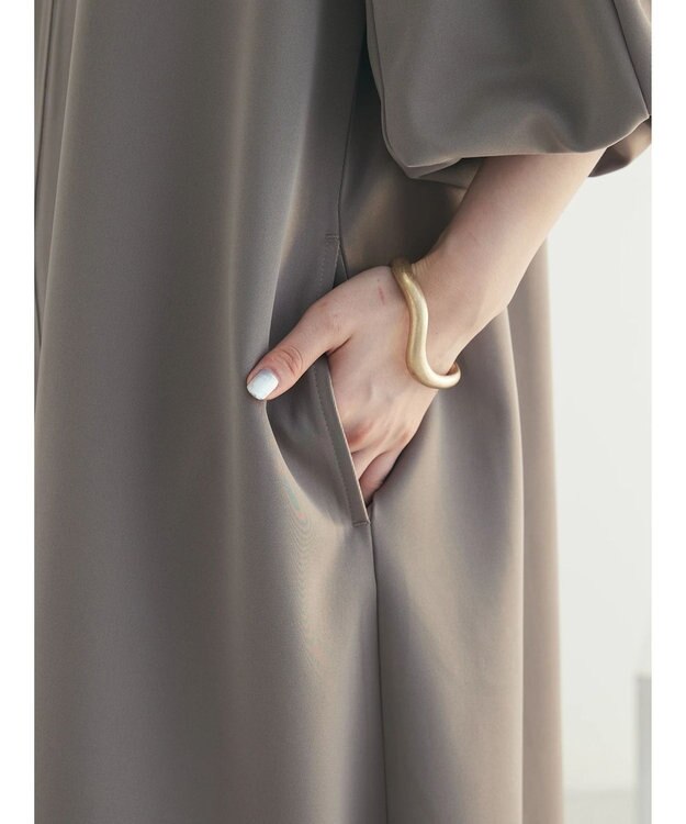 Green Parks armonia. 袖ボリュームポンチワンピース Gray Beige