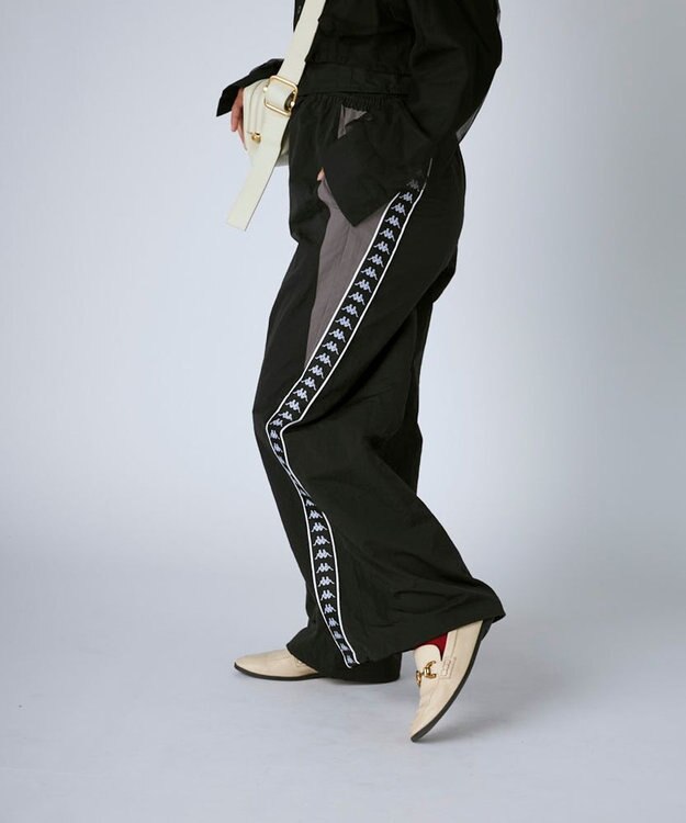 OP／FILA 【Kappa】 ワイドシルエット バンダナイロントラックパンツ ブラック