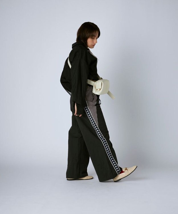 OP／FILA 【Kappa】 ワイドシルエット バンダナイロントラックパンツ ブラック