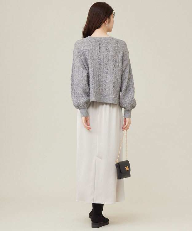 ANY SIS 【洗える】ダルサテンナロー スカート ライトグレー