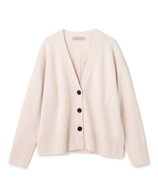 UNFILO 【洗える】クロップド Vネック カーディガン グレージュ