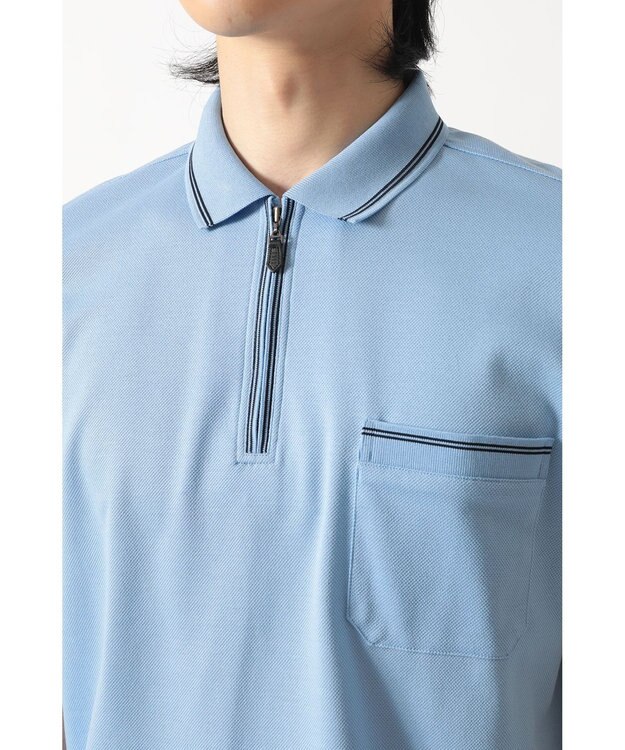 DAKS スーピマカノコ ラインジップアップポロ ライトブルー