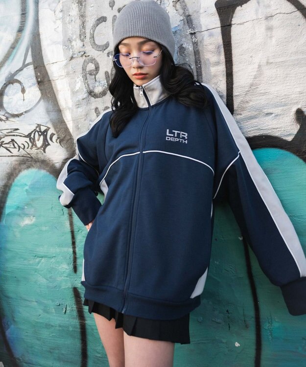 WEGO 【ユニセックス着用ITEM/MLサイズ展開】パイピングトラックジャケット ネイビー