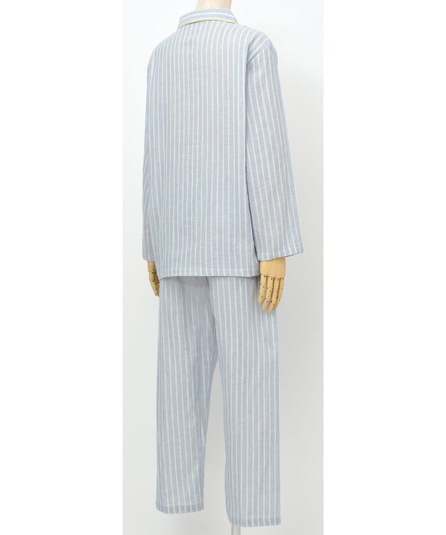 Wing パジャマ 長袖 長ズボン 綿100% 二重ガーゼ素材 すっきりとしたシルエット 通気性（身生地部） シャツタイプ 上下セット レディース EP6000 ウイング／ワコール ブルー