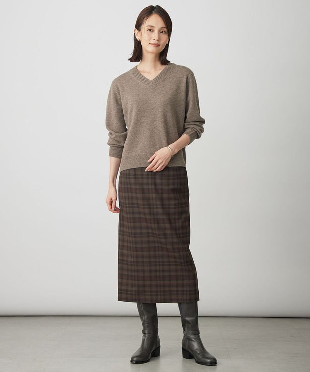 J.PRESS LADIES CASHBIT NEO Vネック ニット モカ系