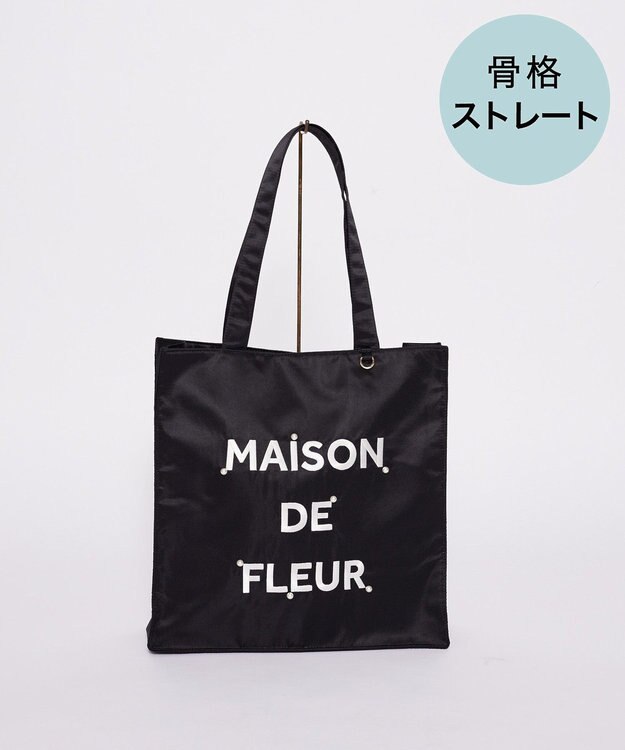 Maison de FLEUR サテンパールブランドロゴ刺繍トートバッグ