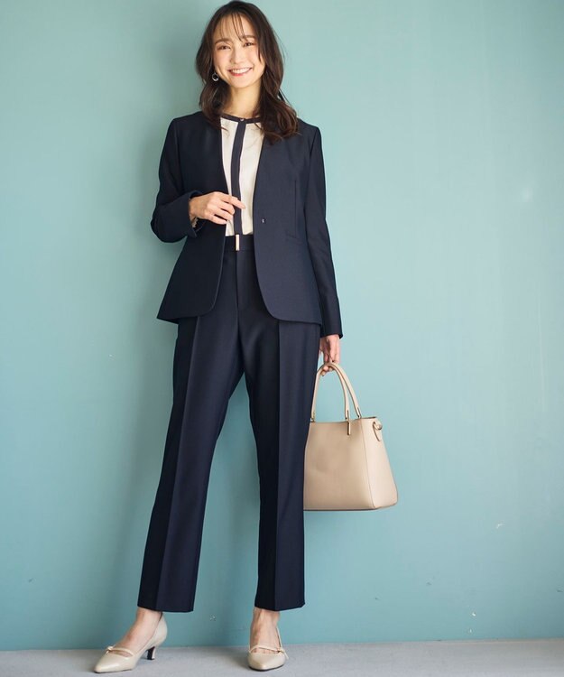 ANY SIS 【洗える】褒めらレディノーカラー ジャケット ネイビー