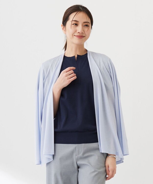 J.PRESS LADIES セルロースジャージー ミディ丈 カーディガン サックスブルー系