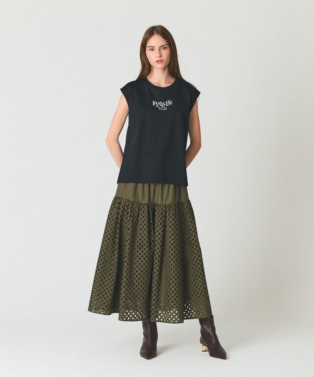 GRACE CONTINENTAL メッシュカットワークスカート カーキ