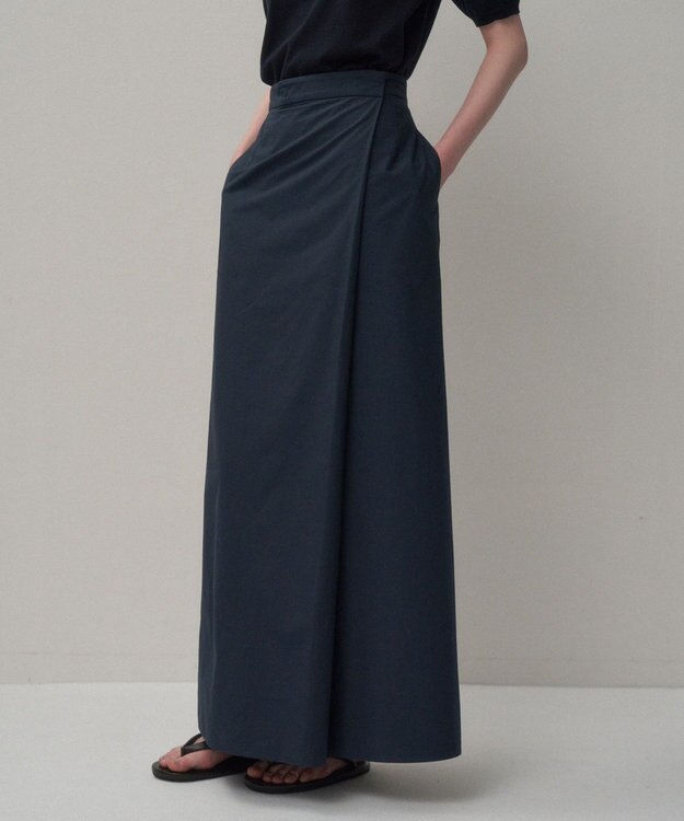 ATON COTTON BROAD | ラップスカート NAVY