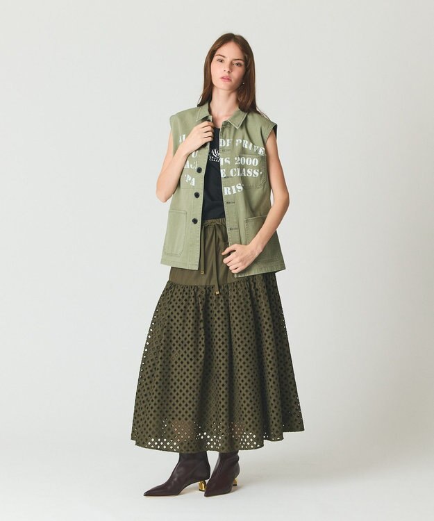 GRACE CONTINENTAL メッシュカットワークスカート カーキ