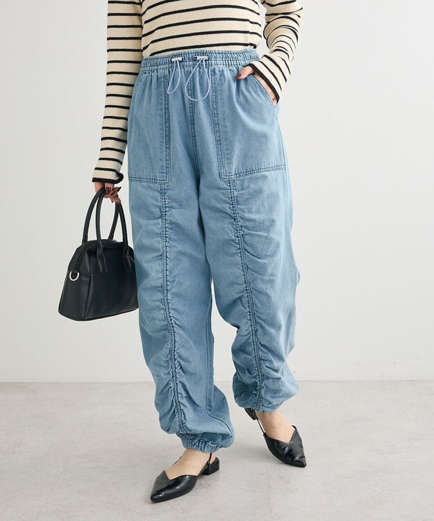 Green Parks ・ＳＵＧＡＲ　ＳＰＯＯＮ　デニムギャザーパンツ Light Indigo