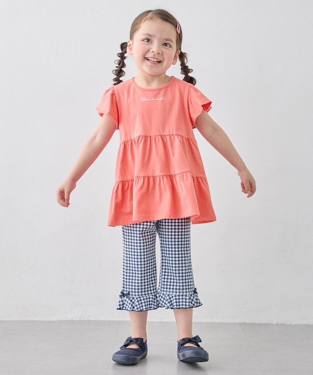 ANY KIDS 【洗濯機可能/接触冷感】ひんやり カットソーパンツ ネイビー（ギンガムチェック）