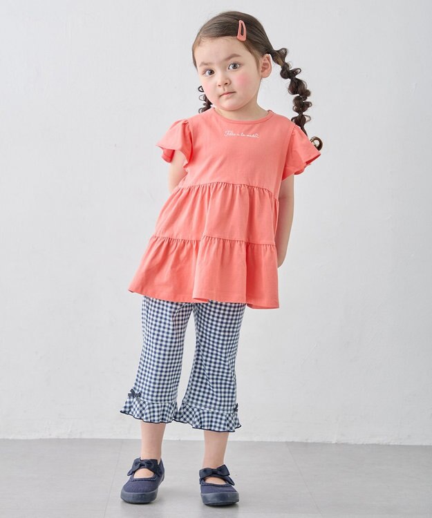 ANY KIDS 【洗濯機可能/接触冷感】ひんやり カットソーパンツ ネイビー（ギンガムチェック）