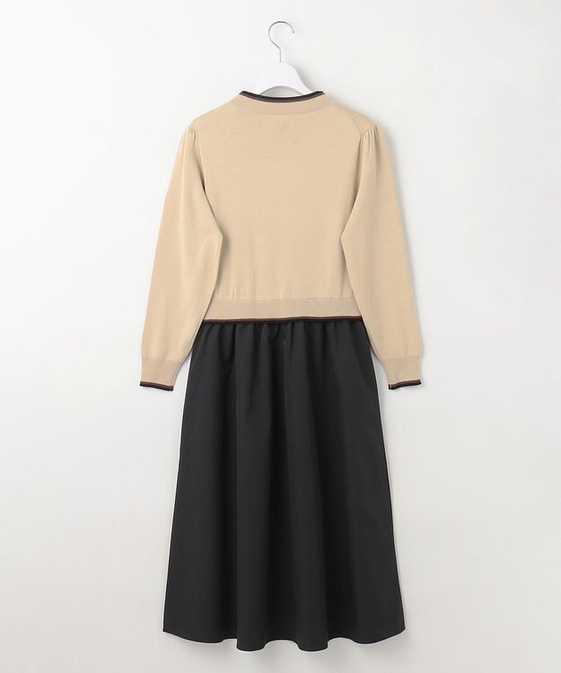 Feroux 【洗える】ニットドッキング ボウタイワンピース ベージュ系