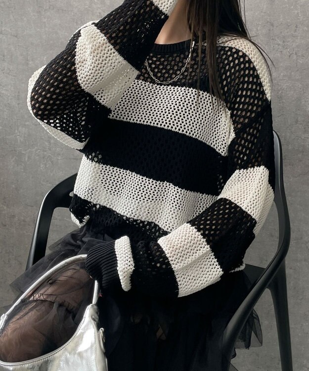 WEGO ボーダーニットビッグPO ブラックボーダー