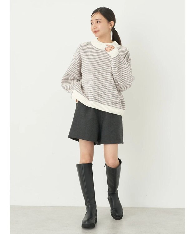 earth music&ecology マットベロアモールプルオーバー Border Pink