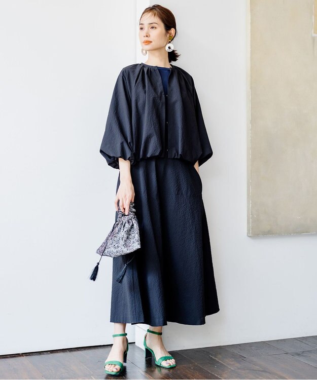 組曲 【洗える】サッカーストレッチ ブルゾン ブラック系