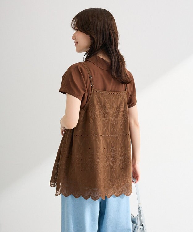 Green Parks ＳＥＴ２点刺しゅうキャミ＋シャツ Brown
