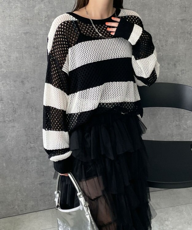 WEGO ボーダーニットビッグPO ブラックボーダー