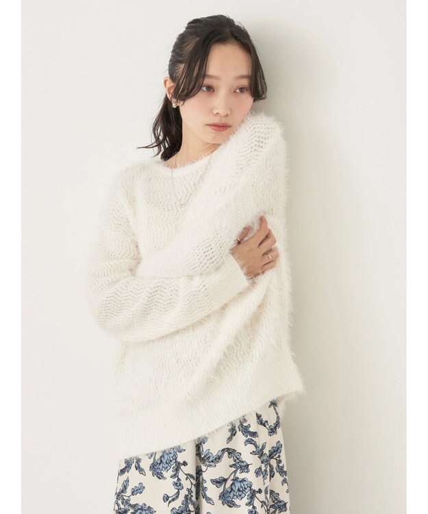 earth music&ecology ゆるモヘアライクレースニット Ivory