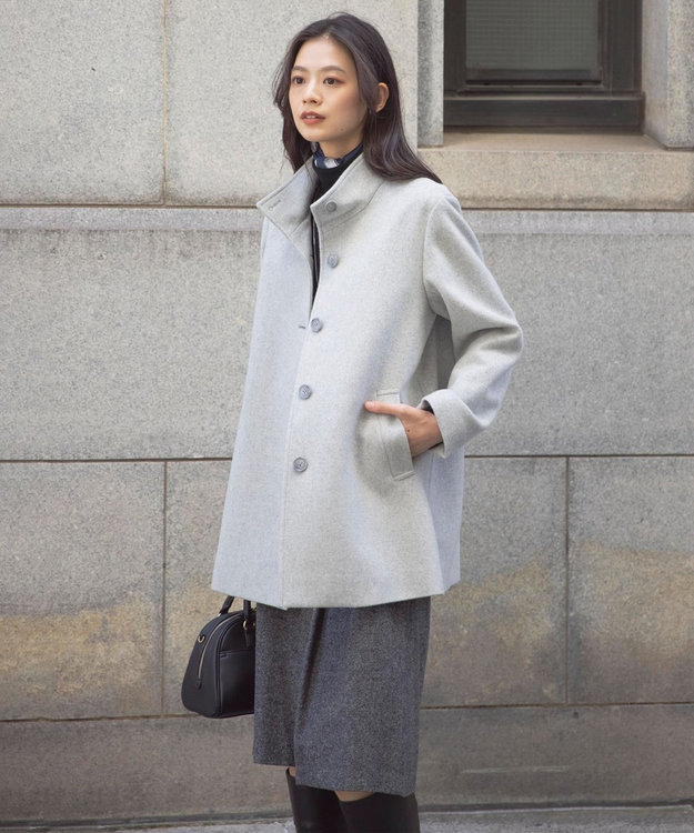 J.PRESS LADIES ショートビーバー スタンドカラー コート ライトグレー系