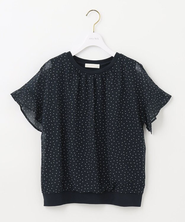 ANY SIS 【洗える】シフォンプリント ブラウス ネイビードット
