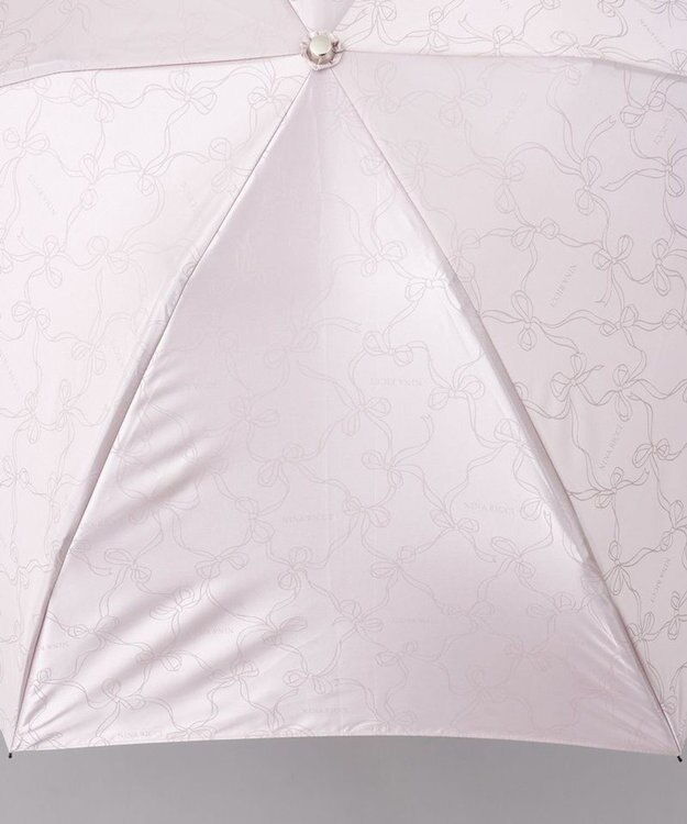 AURORA 【 NINA RICCI（ニナリッチ）】リボン柄無地ジャガード雨傘（折りたたみ傘） グレイッシュピンク