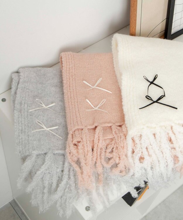 WEGO リボン付きニットストール ライトピンク