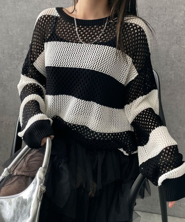 WEGO ボーダーニットビッグPO ブラックボーダー