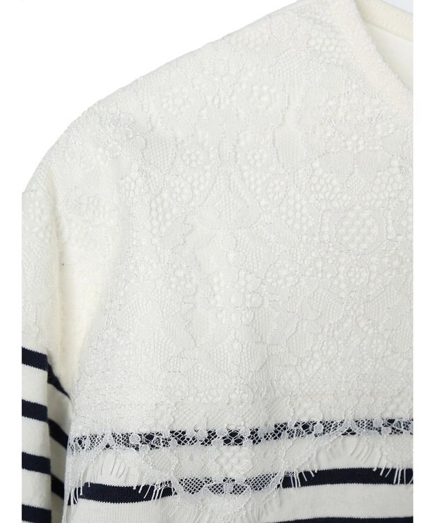 earth music&ecology レースボーダーカットソープルオーバー Navy