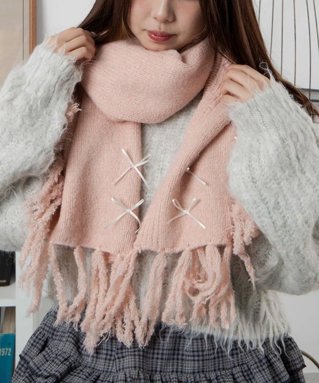 WEGO リボン付きニットストール ライトピンク