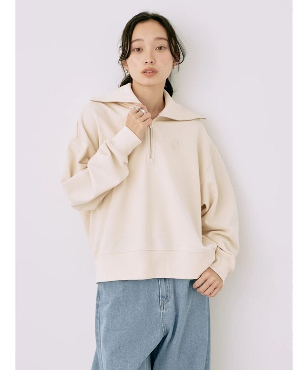 earth music&ecology ハーフＺＩＰスウェット Ivory