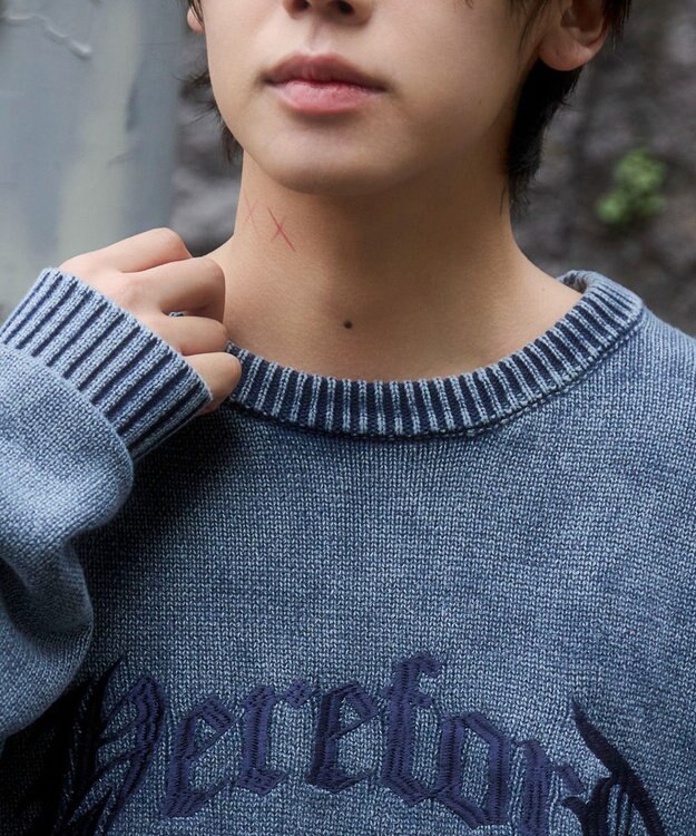 WEGO ブリーチニットグラフィックプルオーバー ネイビー