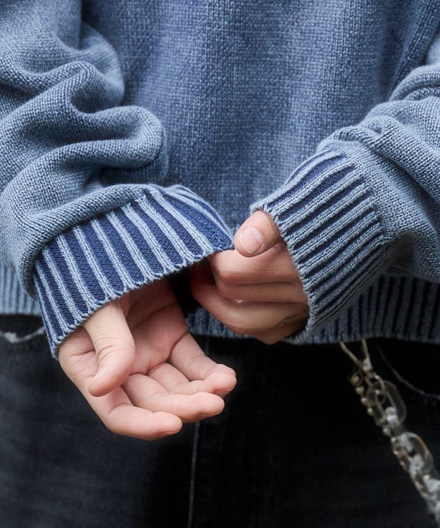 WEGO ブリーチニットグラフィックプルオーバー ネイビー