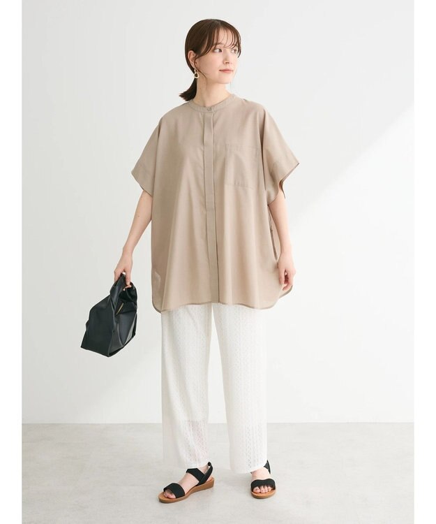 Green Parks 綿麻混ポンチョ風シャツ Gray Beige