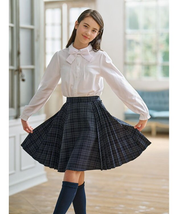 組曲 KIDS 【150-170㎝】サイドプリーツチェック スカート ネイビー系5