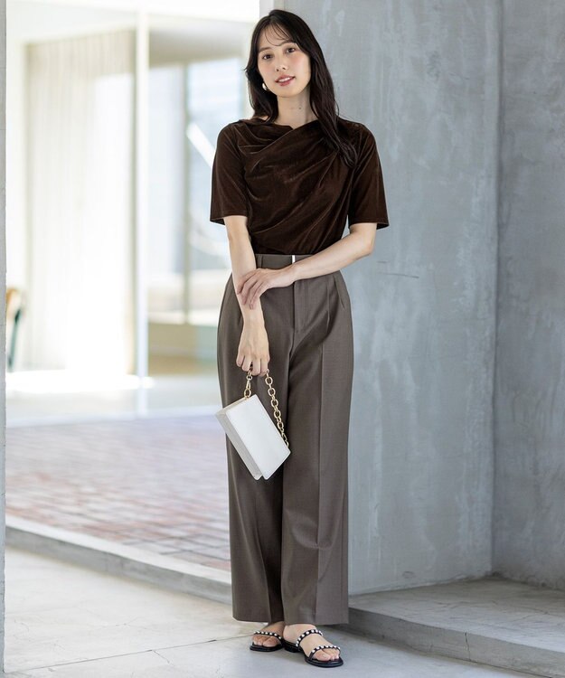 ANY SIS S ウーステッドエステル ワイドパンツ モカグレー