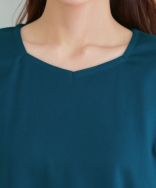 Tiaclasse L 【小倉優子さん着用・洗える・接触冷感・汗ジミ防止】“サマさまカットソー”パール付きパフスリーブトップス ターコイズ