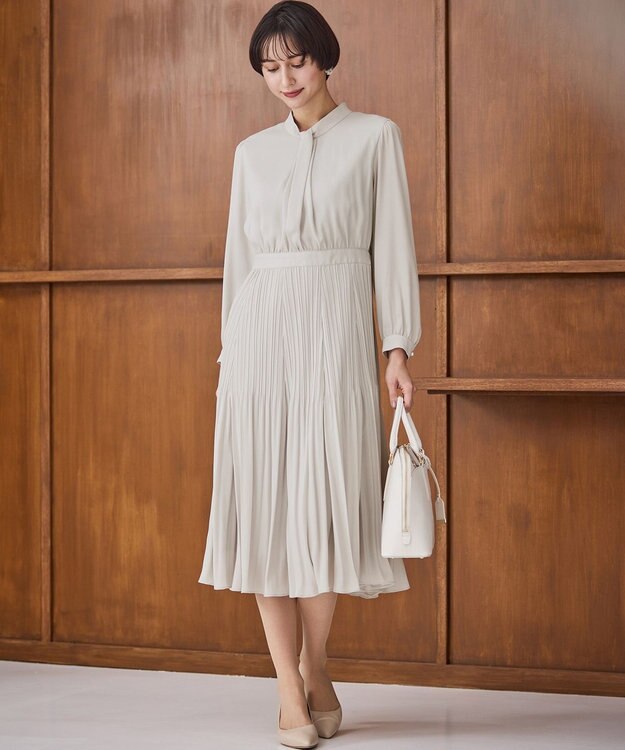 23区 S 【洗える】クリスタルアムンゼン ウエスト切り替え ワンピース ベージュ系