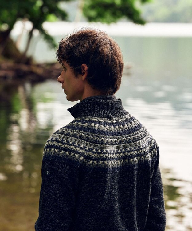 JOSEPH ABBOUD MOUNTAIN 【イタリア糸使用/サスティナブル素材/裏地付き/ライナードッキング対応】 コットンウールジャガードニットアウター ブラック系