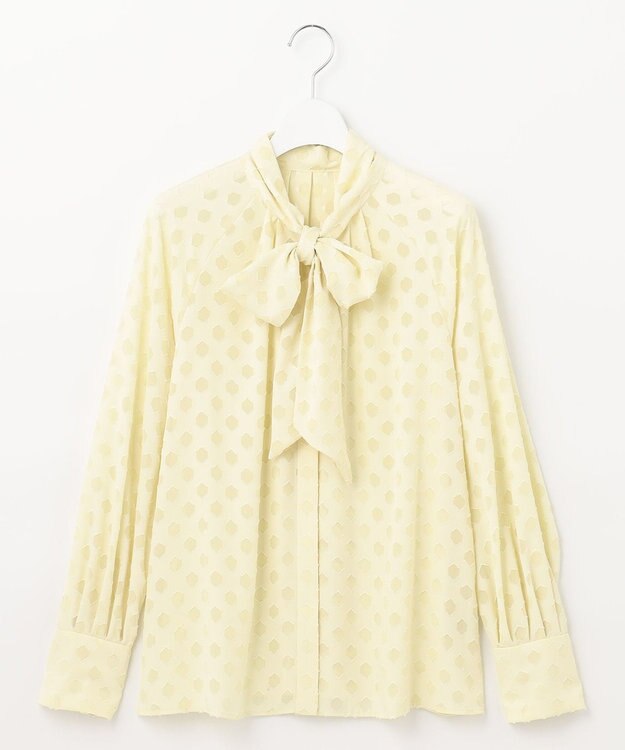自由区 【洗える】カットジャカード ボウタイブラウス イエロー系