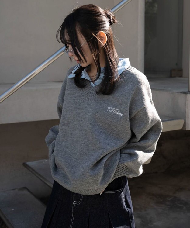 WEGO シャツドッキングニットプルオーバー 杢グレー