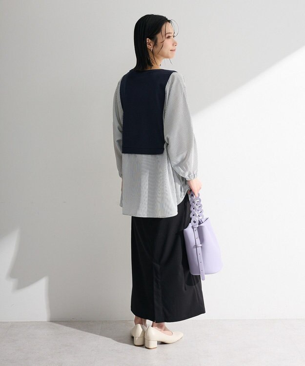 Green Parks 脇リボンドッキングチュニック Stripe Navy