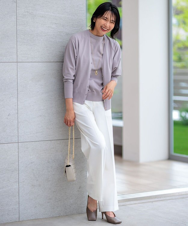 23区 【洗える】ヴィスコースストレッチ 半袖 ニット ライトグレー系