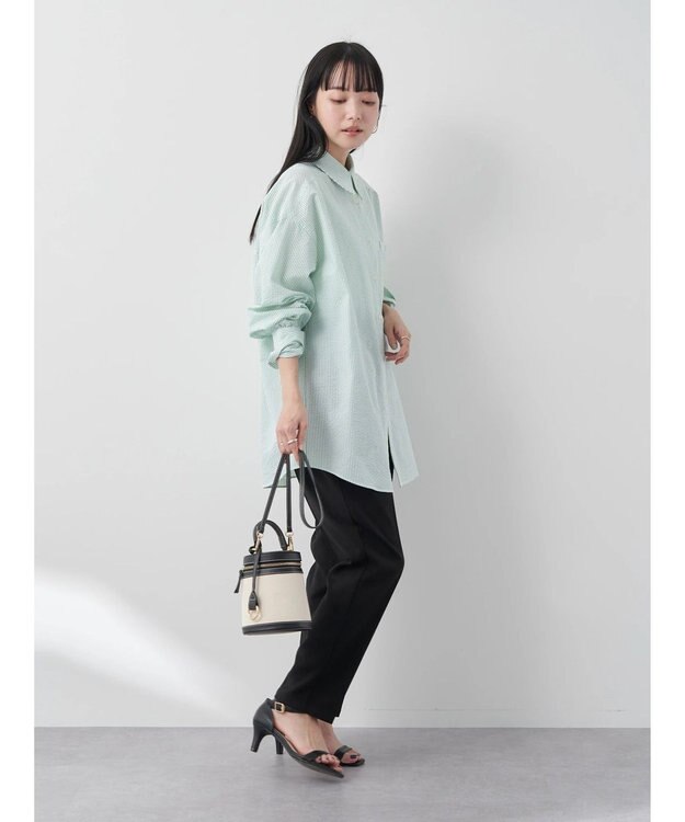 earth music&ecology サッカーストライプボーイズライクシャツ Green